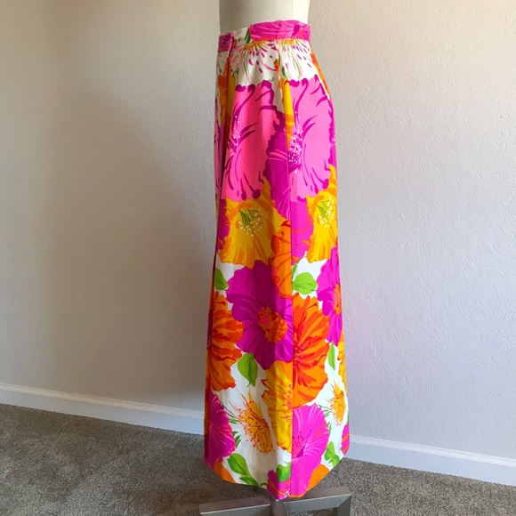 RARE Vintage 60-70’s Women’s Boho Mod Bright Floral Maxi Wrap Skirt Sz S/XS  EUC - Picture 3 of 16